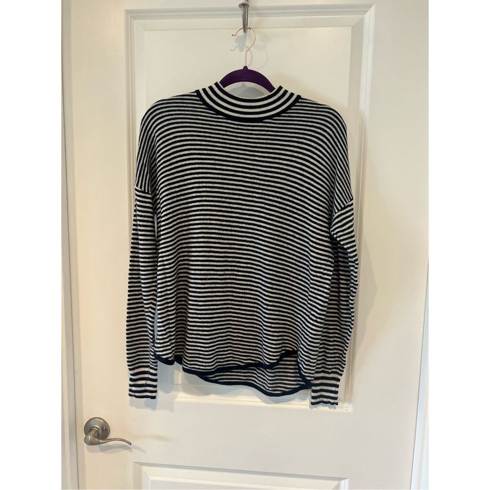 Madewell Women's Long Sleeves Striped Mock Neck Sweater Black/White Size S